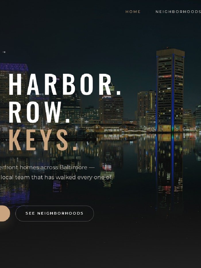 Harbor & Row Realty — real estate sales funnel for rowhouses and waterfront homes in Baltimore