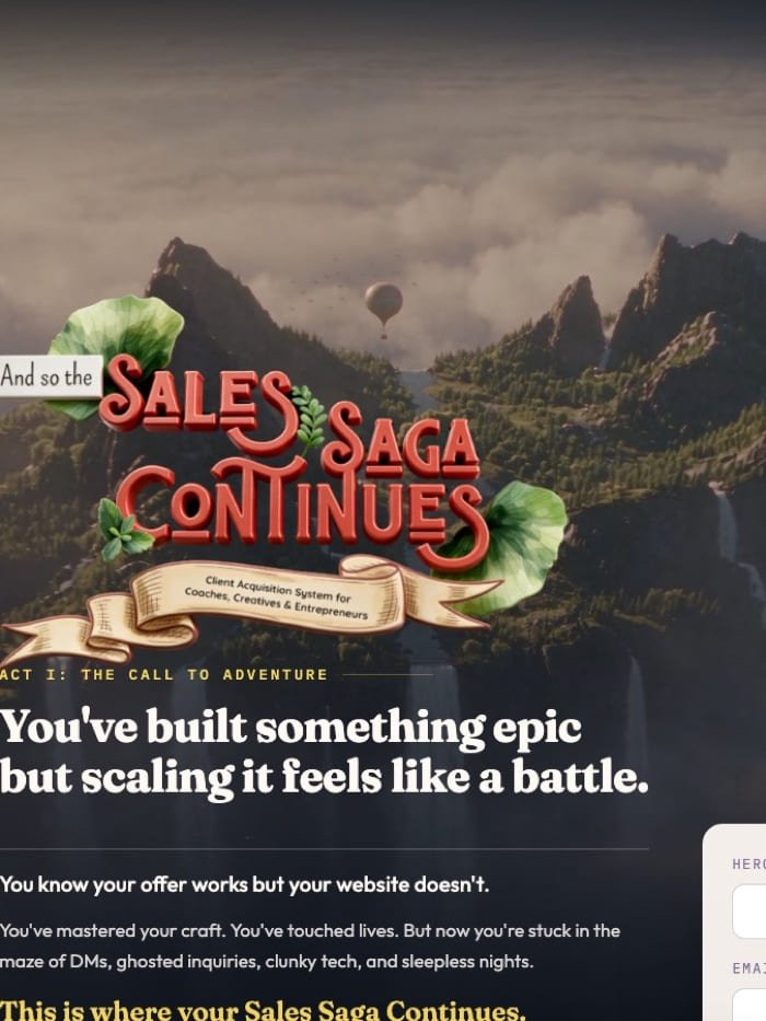 Sales Saga V2.0 — website and sales funnel for Sales Saga Continues Co.